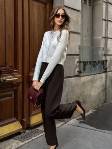 EMERY ROSE Cárdigan de punto de manga larga casual con cuello redondo y botones delanteros lisos, blusas de manga larga - Blanco - Ver 5