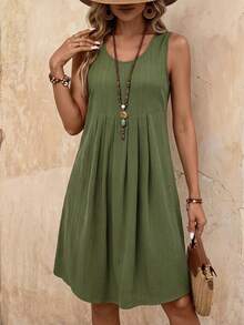 EMERY ROSE Women's Summer Casual Solid Color Sleeveless Short Dress - Green - View 1