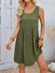 EMERY ROSE Women's Summer Casual Solid Color Sleeveless Short Dress - Green - View 6