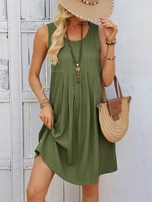 EMERY ROSE Women's Summer Casual Solid Color Sleeveless Short Dress - Green - View 5