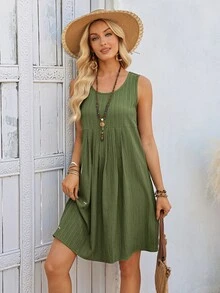 EMERY ROSE Women's Summer Casual Solid Color Sleeveless Short Dress - Green - View 7