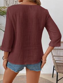 EMERY ROSE Women's Basic Solid Color Square Neck 3/4 Sleeve Casual Blouse - Chocolate Brown - View 2