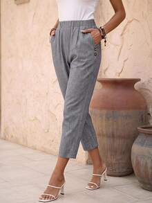 EMERY ROSE Women's Casual Commuter Solid Color Tapered Pants Work Trousers Women Summer Fall Teacher Business Office Linen Grey - Grey - View 2