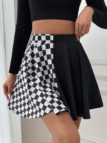 SHEIN 棋盤格喇叭半身裙不附腰帶 - 彩色 - 查看 3