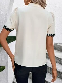 EMERY ROSE Apricot Lace Collar Short Sleeve Women Blouse - Apricot - View 2