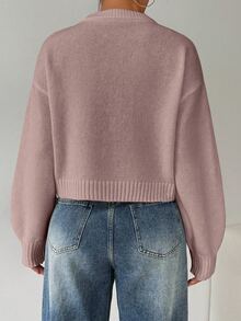 EMERY ROSE Tropiluxe Women's Solid Color Simple Casual Crew Neck Long Sleeve Dusty Mauve Sweater School Autumn - Dusty Pink - View 2