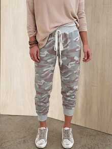 EMERY ROSE Women's Camouflage Drawstring Waist Casual Versatile Daily Wear Jogger Pants - Grey - View 3