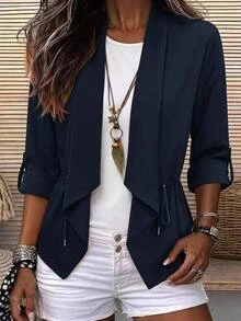 EMERY ROSE Women's Casual Solid Color Drawstring Waist Trench Coat,Fall,Cozy Fall And Winter Women Fall Winter Jacket Fall Clothes For Women Winter Clothes - Navy Blue - View 2