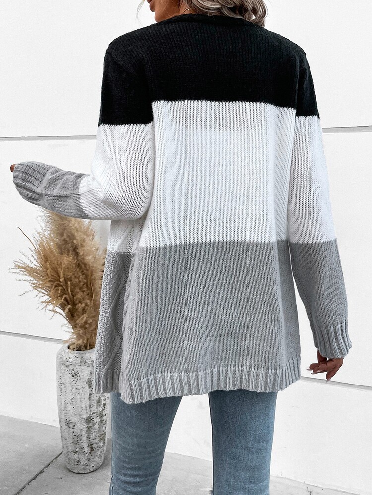 EMERY ROSE Colour Block Cable Knit Cardigan - Multicolor - View 2