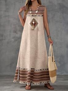 EMERY ROSE Casual Minimalist Geometric Print Dress For Women, Suitable For Spring/Summer Vacation ,Summer Dress - Multicolor - View 4