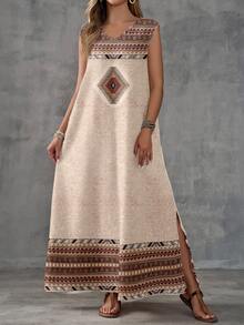 EMERY ROSE Casual Minimalist Geometric Print Dress For Women, Suitable For Spring/Summer Vacation ,Summer Dress - Multicolor - View 5