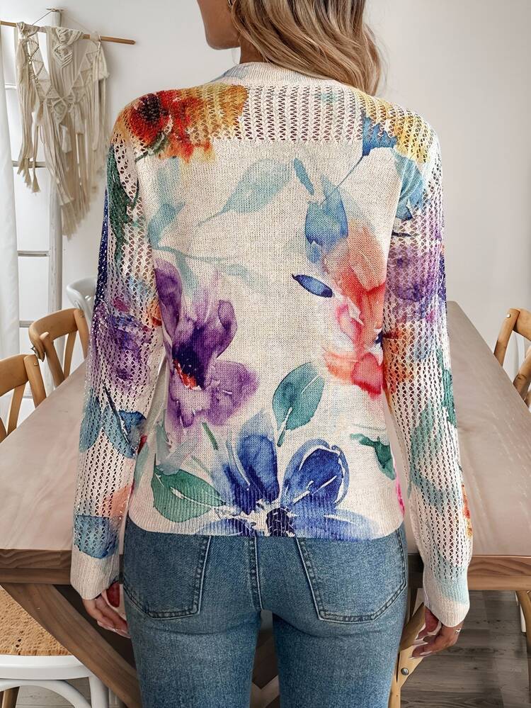 EMERY ROSE New Autumn Casual Loose Hollow Out Mesh Layered Fashionable Knit Blouse For Women Fall Sweater - Apricot - View 2