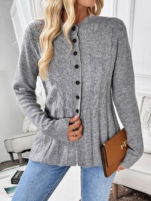 EMERY ROSE Women's Solid Color Simple Casual Long Sleeve Cardigan,Long Sleeve Tops Fall Winter Cloth For Women - Grey - View 4