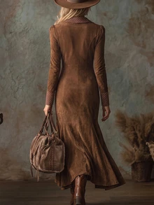 GlowEve Lady's Elegant Autumn Long Dress - Coffee Brown - View 2