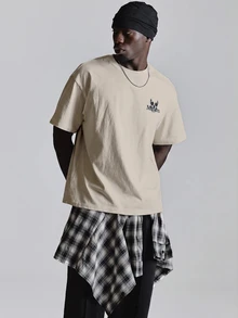 Musero Oversized Drop Shoulder Halloween Graphic Tshirt "Dead Stock" Crew Neck Autum Winter Essentials - Apricot - View 2