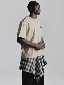 Musero Oversized Drop Shoulder Halloween Graphic Tshirt "Dead Stock" Crew Neck Autum Winter Essentials - Apricot - View 5