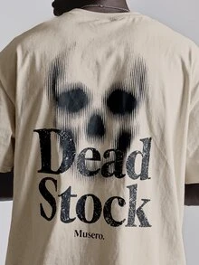 Musero Oversized Drop Shoulder Halloween Graphic Tshirt "Dead Stock" Crew Neck Autum Winter Essentials - Apricot - View 6