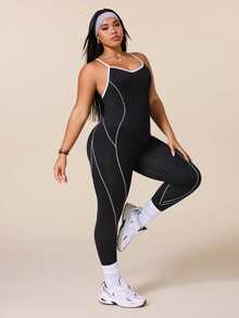 SHEIN Rhythm Era بدلة رياضية نسائية مقاس كبير بدون خياطة تبرز المؤخرة وترفعها - أبيض وأسود - مشاهدة 5
