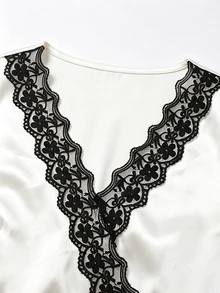 GlowEve Women's Elegant Commute Lace Patchwork Wrap Blouse - White - View 4