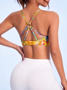 SHEIN Sovereign Charm Women's Colorful Leopard Print Back Cutout Design Sports Bra - Multicolor - View 1