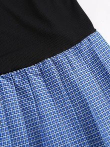 Sweetra Women's Premium Elegant Fashion Commute Versatile College & Patchwork Blue Plaid Shirt Collar Mini Dress - Blue - View 6