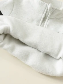 SHEIN 男女嬰幼兒 2件組 秋冬保暖內裡加厚可愛學院風立領運動衫套裝，嬰兒冬季服飾運動服，聖誕 - 淺灰色 - 查看 5