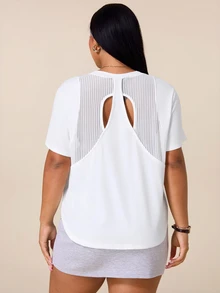 SHEIN Rhythm Era Women's Plus Size Solid Color Casual Versatile Daily Outing Sports T-Shirt - White - View 7