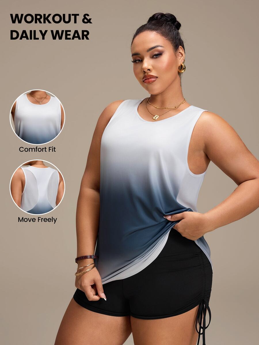 SHEIN Rhythm Era Plus Size Women's Gradient Color Everyday Fitness Sports Tank Top - Multicolor - View 1
