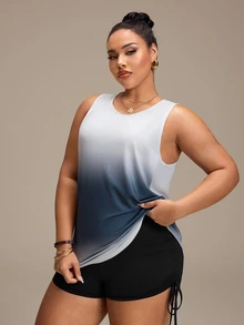 SHEIN Rhythm Era Plus Size Women's Gradient Color Everyday Fitness Sports Tank Top - Multicolor - View 8