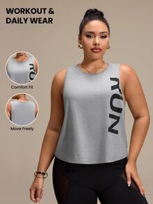 SHEIN Rhythm Era Women's Plus Size Letter Print Casual Versatile Daily Wear Sports T-Shirt Gym Sports Gray Summer - Grey - View 1
