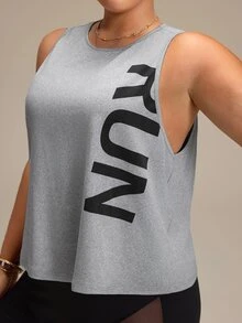 SHEIN Rhythm Era Women's Plus Size Letter Print Casual Versatile Daily Wear Sports T-Shirt Gym Sports Gray Summer - Grey - View 7