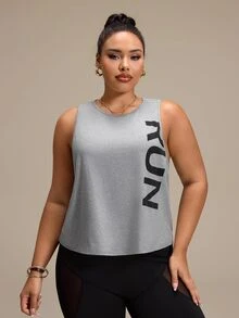 SHEIN Rhythm Era Women's Plus Size Letter Print Casual Versatile Daily Wear Sports T-Shirt Gym Sports Gray Summer - Grey - View 8