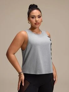 SHEIN Rhythm Era Women's Plus Size Letter Print Casual Versatile Daily Wear Sports T-Shirt Gym Sports Gray Summer - Grey - View 3
