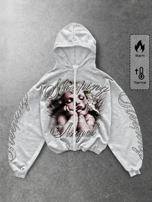 ROMWE MEN Street Life Men's Angel Letter Print Hoodie - Multicolor - View 1