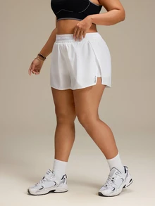 SHEIN Rhythm Era Plus Size Women's Casual Versatile Side Slit Sports Shorts - White - View 5