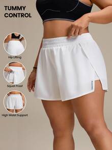 SHEIN Rhythm Era Plus Size Women's Casual Versatile Side Slit Sports Shorts - White - View 1