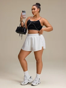 SHEIN Rhythm Era Plus Size Women's Casual Versatile Side Slit Sports Shorts - White - View 7
