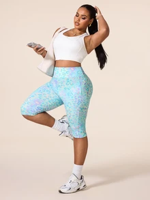 SHEIN Rhythm Era Women's Plus Size Leopard Print High Waist Pockets Daily Fitness Sports Base Layer Shorts - Multicolor - View 5