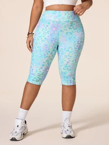 SHEIN Rhythm Era Women's Plus Size Leopard Print High Waist Pockets Daily Fitness Sports Base Layer Shorts - Multicolor - View 7