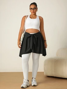 SHEIN Rhythm Era Women's Plus Size Solid Color Tie-Waist Sports Skirt - Black - View 6