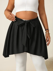 SHEIN Rhythm Era Women's Plus Size Solid Color Tie-Waist Sports Skirt - Black - View 8