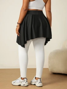 SHEIN Rhythm Era Women's Plus Size Solid Color Tie-Waist Sports Skirt - Black - View 3