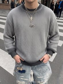 NEOSTRIT Goth Men's New Autumn/Winter Long Sleeve Printed Gradient Pullover Versatile Ribbed Sweater  Unisex Style, Couple Outfit, Best Holiday Gift - Grey - View 4
