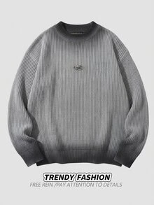 NEOSTRIT Goth Men's New Autumn/Winter Long Sleeve Printed Gradient Pullover Versatile Ribbed Sweater  Unisex Style, Couple Outfit, Best Holiday Gift - Grey - View 2