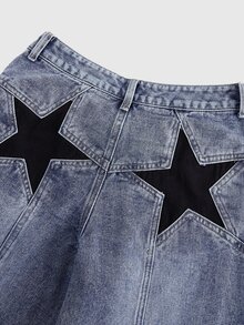 ROMWE Grunge Punk Jeans de pierna recta con cintura súper baja y relajada con estilo Y2K y patrón de estrellas - Azul - Ver 4