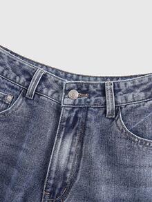 ROMWE Grunge Punk Jeans de pierna recta con cintura súper baja y relajada con estilo Y2K y patrón de estrellas - Azul - Ver 5