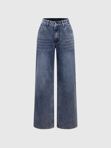 ROMWE Grunge Punk Jeans de pierna recta con cintura súper baja y relajada con estilo Y2K y patrón de estrellas - Azul - Ver 2