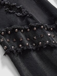 ROMWE Grunge Punk Spring Black Y2K Punk Kpop Rock Distressed Rivet Decorated Vintage Wash Skinny Low Waist Flare Jeans - Black - View 5