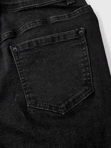 ROMWE Goth Spring/Summer Black Kpop Punk Style High Stretch Skinny Jeans With 3D Pockets For Women - Black - View 5