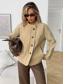 Elyressa Women's Woven Casual Fashion Fall-Winter Wool Fabric - Khaki - View 6